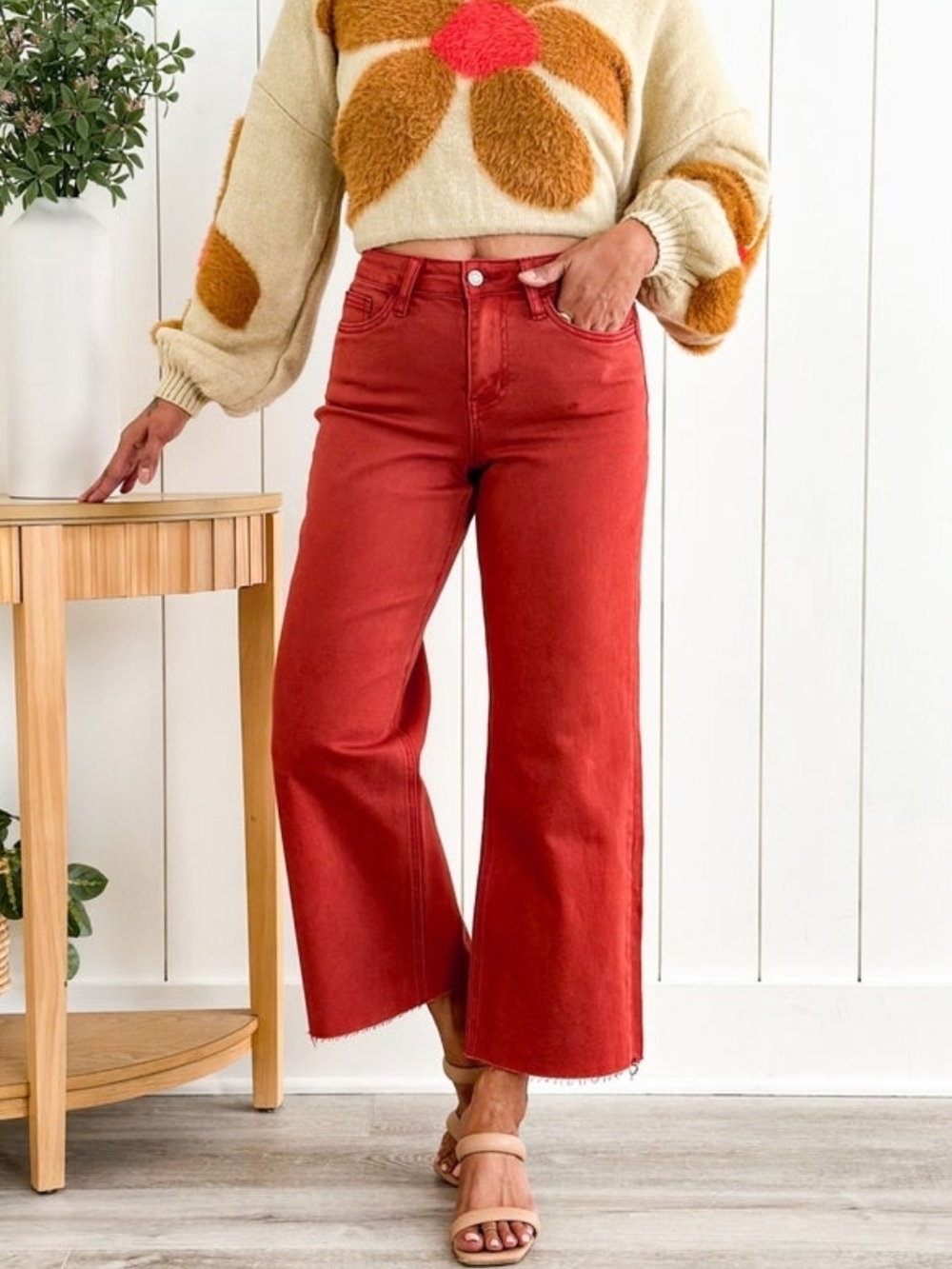 Vervet High-Rise Wide-Leg Crop Jeans in Rust